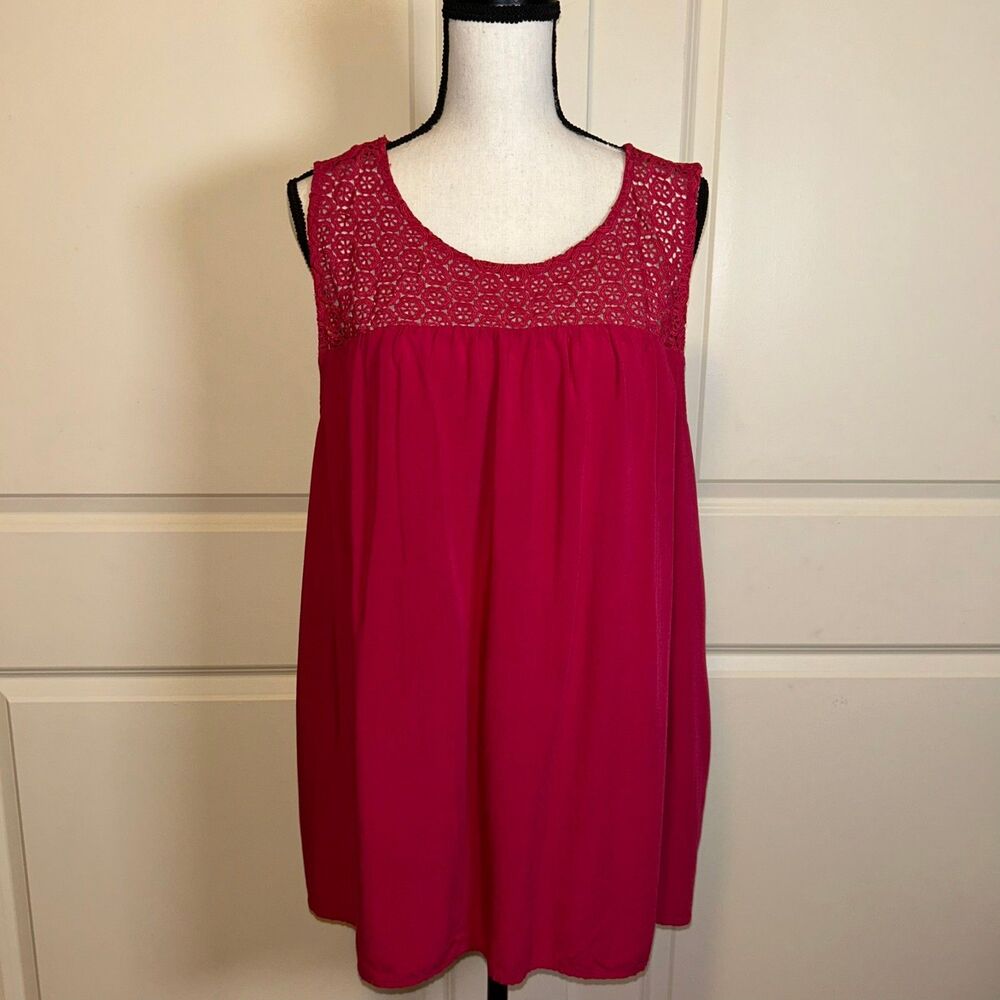 🟢 Old Navy Women's Red Embroidered Rayon Tank Top Sleeveless Sz. XL